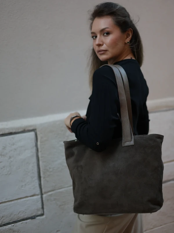 Сумка комбінована з натуральної шкіри, натуральної замши