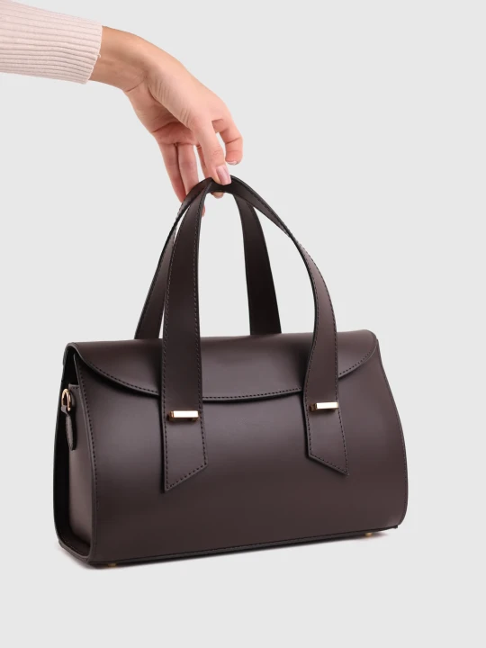 Жіноча сумка крос-боді з натуральної шкіри італійська класична коричнева.