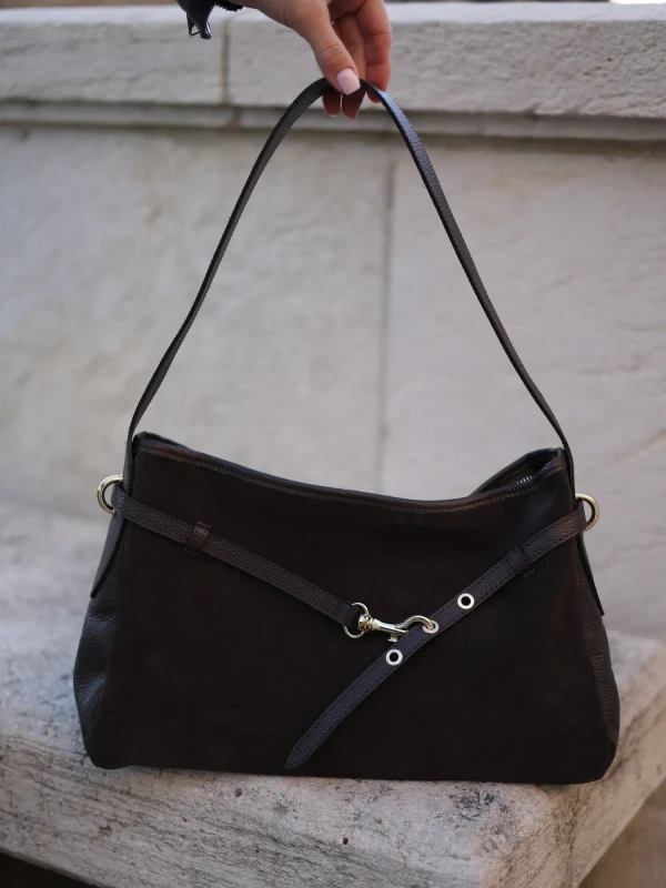 Сумка комбінована з натуральної шкіри, натуральної замши