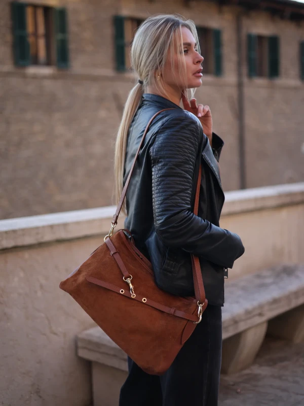 Сумка комбінована з натуральної шкіри, натуральної замши